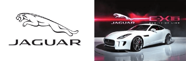 재규어(Jaguar) 자동차 브랜드의 점프하는 재규어 실루엣 로고